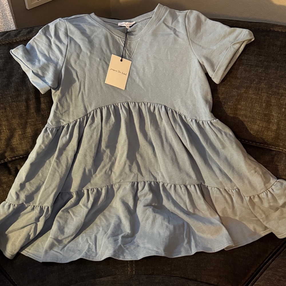 Jacqui E Soft Blue Tiered Casual Dress